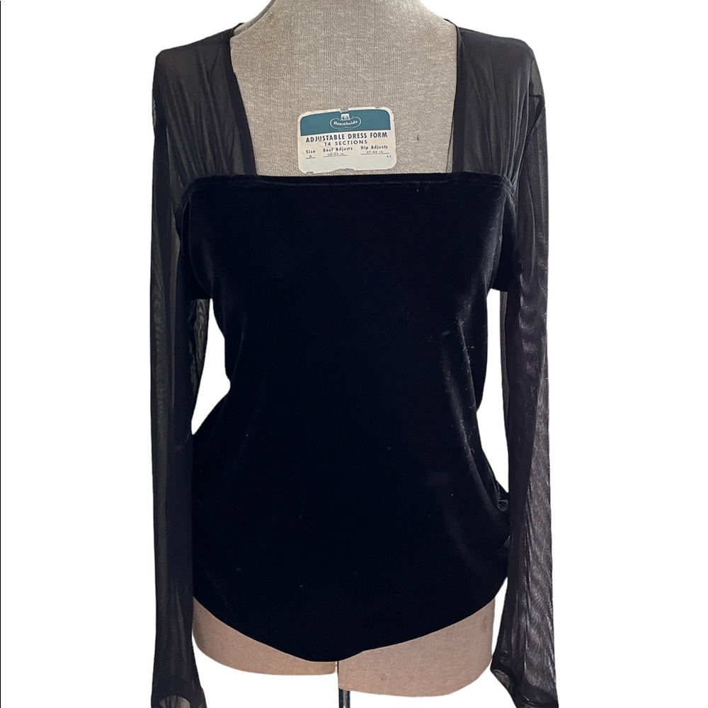 Vintage Y2K Sheer Mesh Sleeve Velvet Shirt